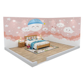 卡通星星月亮温馨男孩儿童房墙纸淡粉色壁纸环保墙布壁布壁画