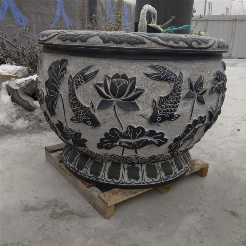 庭院大缸旺宅鱼缸花盆养鱼池风水大缸旺宅纯天然青石大缸圆形石缸