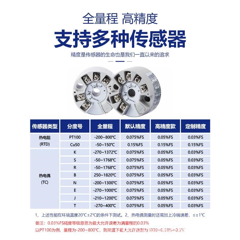 温度变送器pt100热电阻k型热电偶铂热电阻4-20ma输出传感器模块现