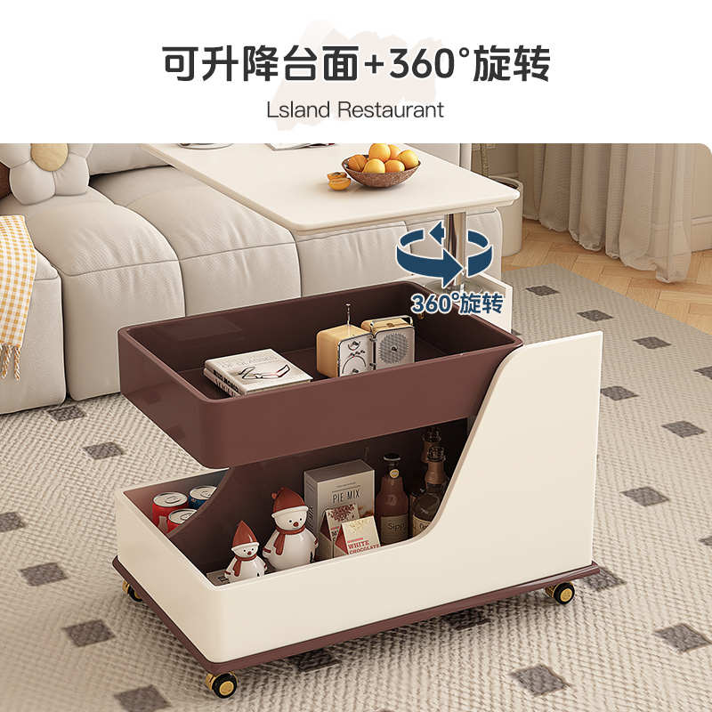 可移动沙发边几中古风带轮高档边桌家用升降推车折叠边柜小茶几