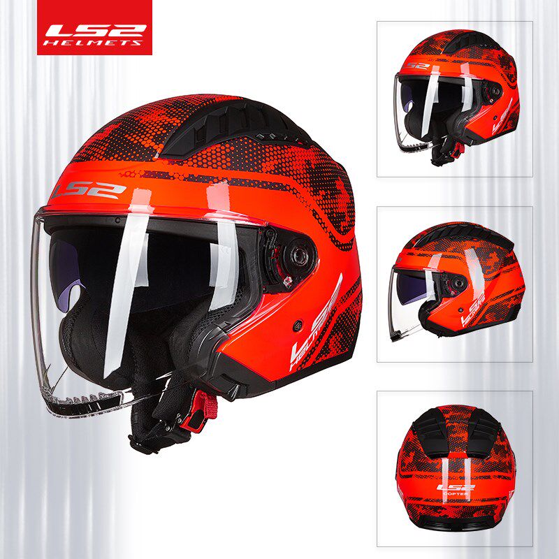 LS2双镜片摩托车头盔男机车半盔电动车安全帽四季通用3C认证OF600