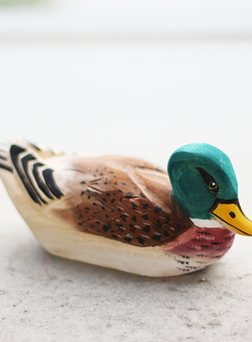 鹿妖商店 绿头鸭木雕 木鸭子 实木摆件 手工 桃花 礼品