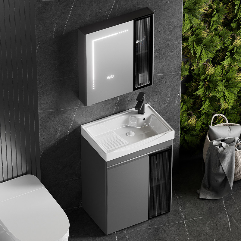 杉太阳台落地洗盆池带搓板小户型一体陶瓷盆浴室柜