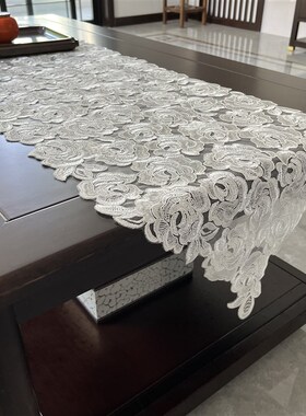 新款蕾丝满工绣桌旗端茶几餐桌长条桌布桌垫电视柜盖布