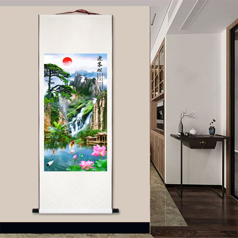 国画山水画风景画靠山图客厅办公室竖卷轴画流水生财装饰画挂轴