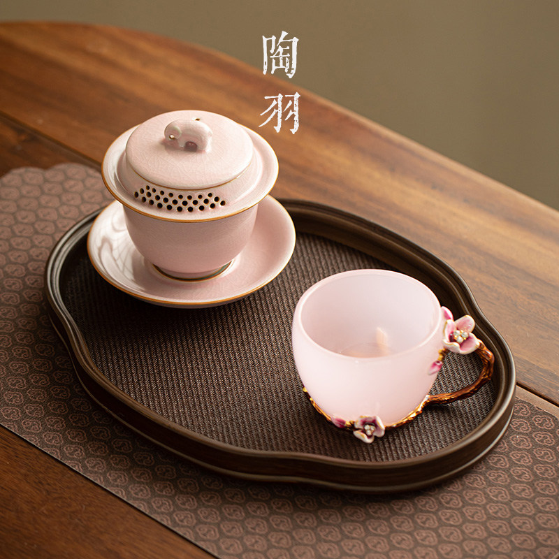 粉汝钧瓷才盖碗窑变大号功夫茶具壶杯茶盘泡茶碗小