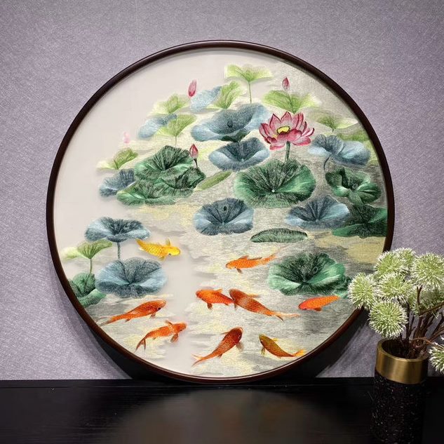 外仿带圆形成品书房框框装饰画挂画绣手工实木湘走廊刺绣玄关苏州图片