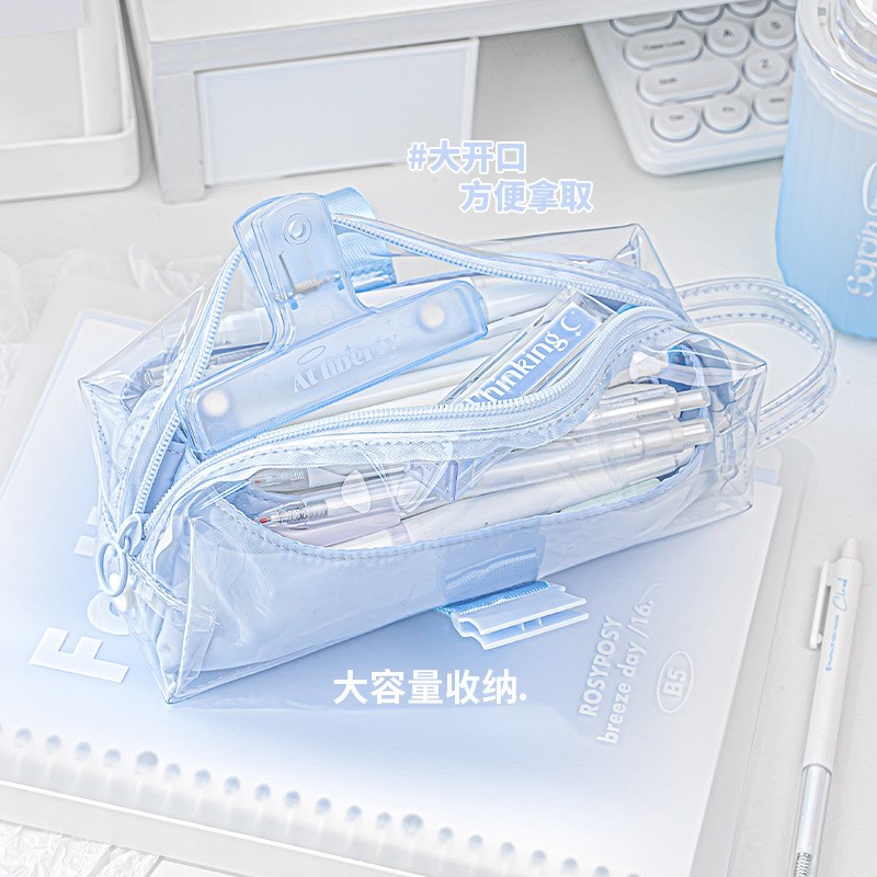 小方冻拆卸笔袋冰透感果冻质感文具盒中铅笔袋