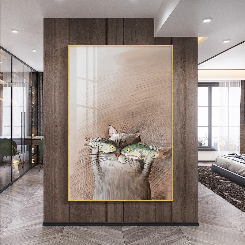 猫咪装饰画北欧餐厅挂画饭厅餐桌创意插画日式卧室壁画客厅玄关画图片