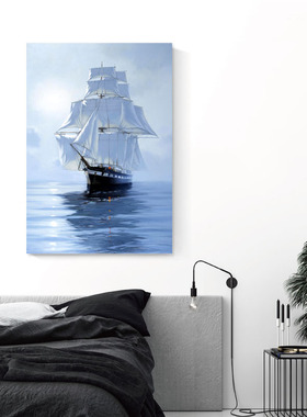 玄关饰画一帆风顺挂画竖走廊过道壁画现代框画墙画