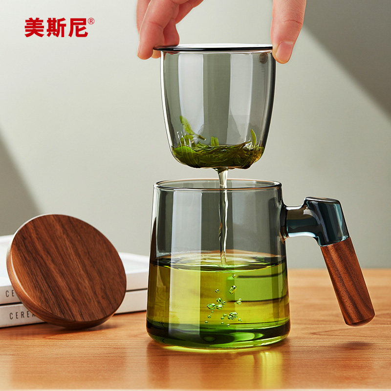美斯尼茶杯茶水分离茶泡茶杯办公室过木把喝茶杯子