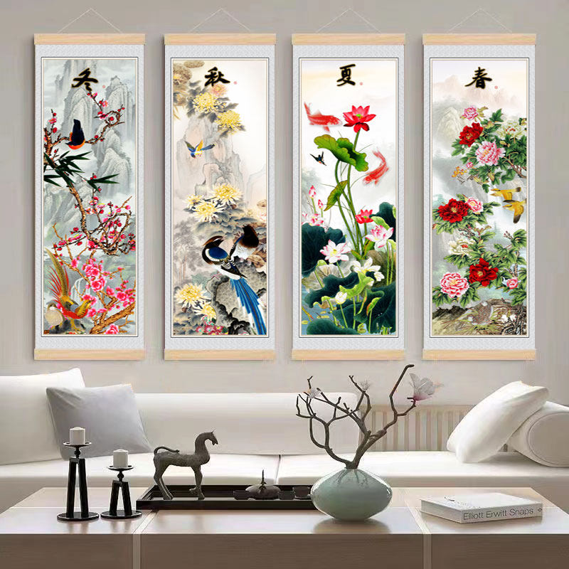 新书房客厅饰画山水画写意鸟画国画梅兰竹菊挂画卷轴