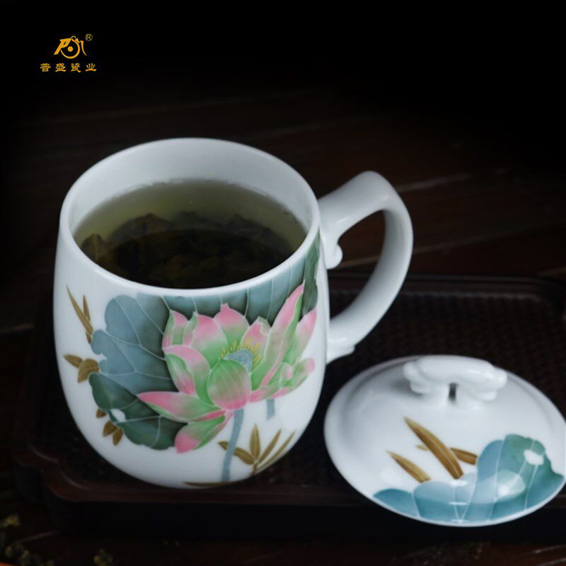 醴陵釉下五彩茶罐手绘荷茶具随手礼品送客户小品