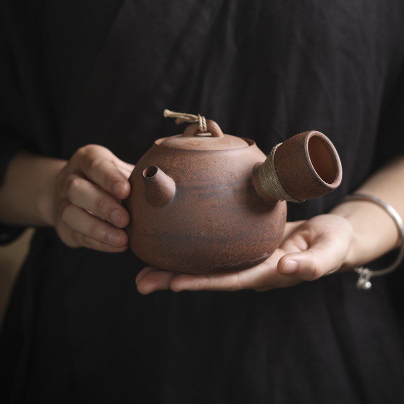 灰念老岩泥鸣泉侧把手工茶壶炭火煮茶壶围炉煮茶器单壶