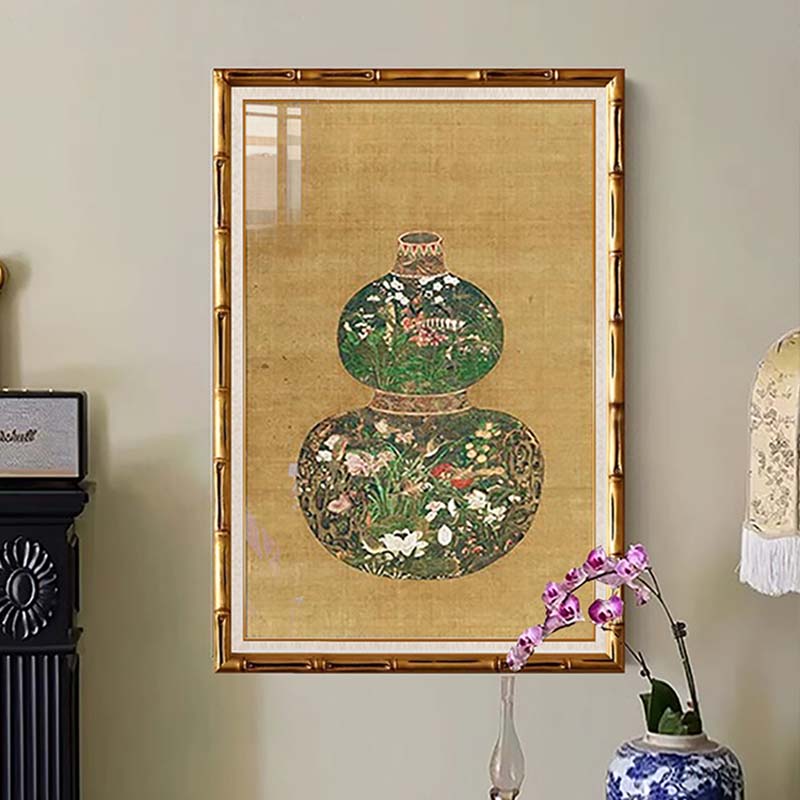 葫芦瓶图法式中入户玄饰画复古背景墙挂画艺术招财壁画