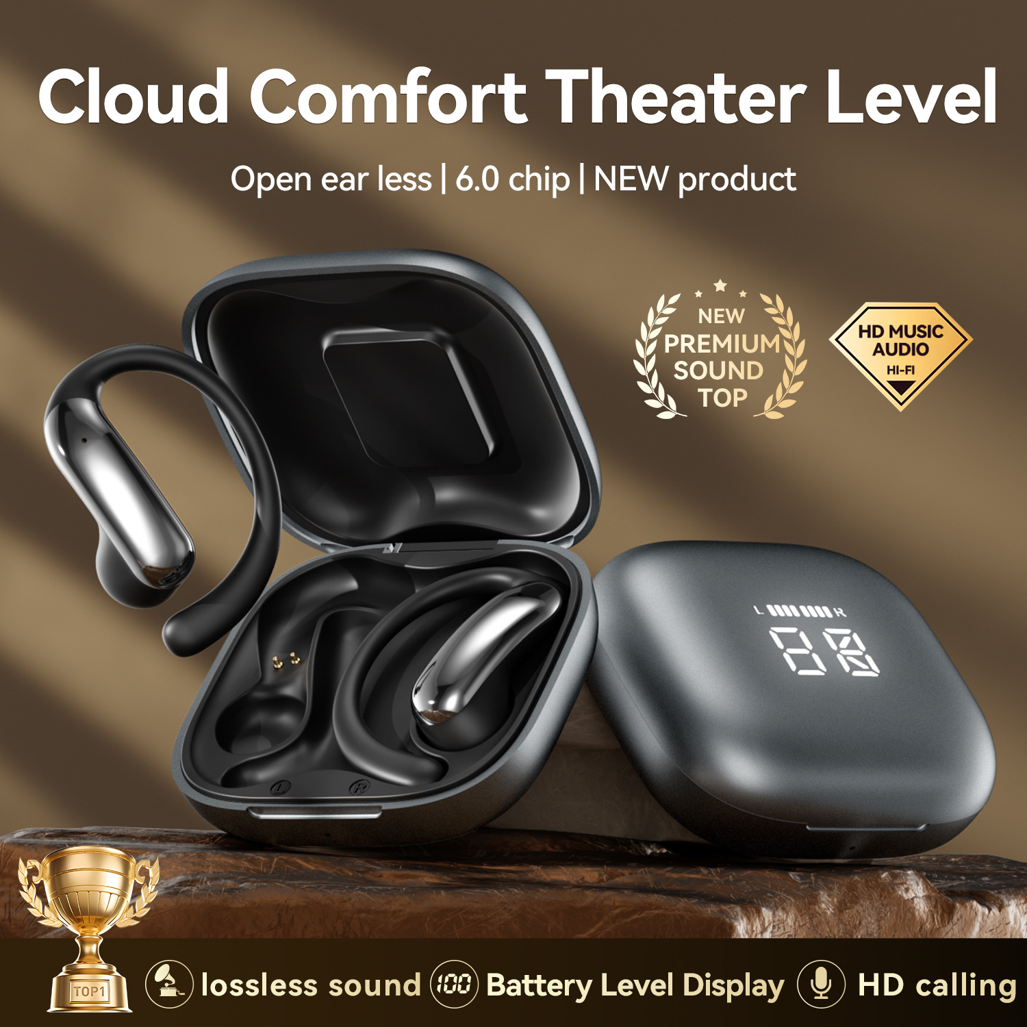 新款M142蓝牙耳机OWS开放式超长续航高音质上盖数显无线蓝牙耳机