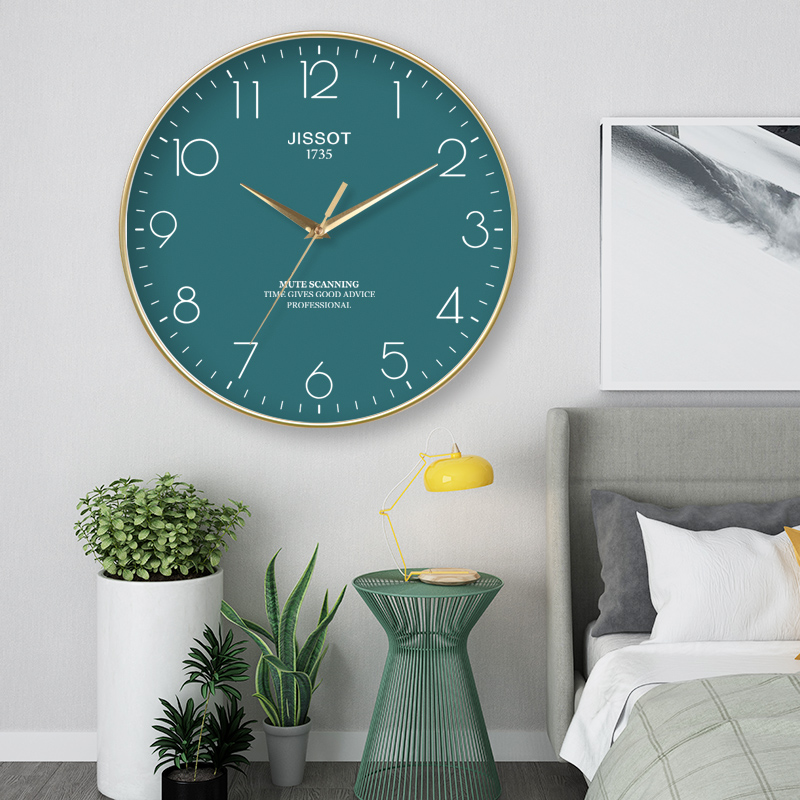 JISSO钟表挂钟客厅家用时尚创意静音免打孔挂墙简约石英电子时钟