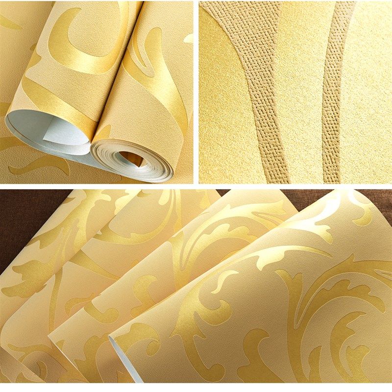 3d立体欧式不织布钩花壁纸卧室客厅电视背景墙莨苕叶壁纸银灰色