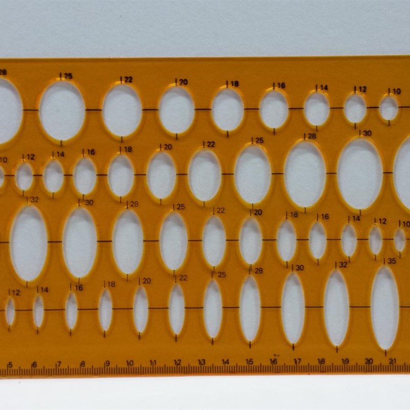 科文K107波浪线尺子圆形量角器学生用软尺 多比例K-107 椭圆模板