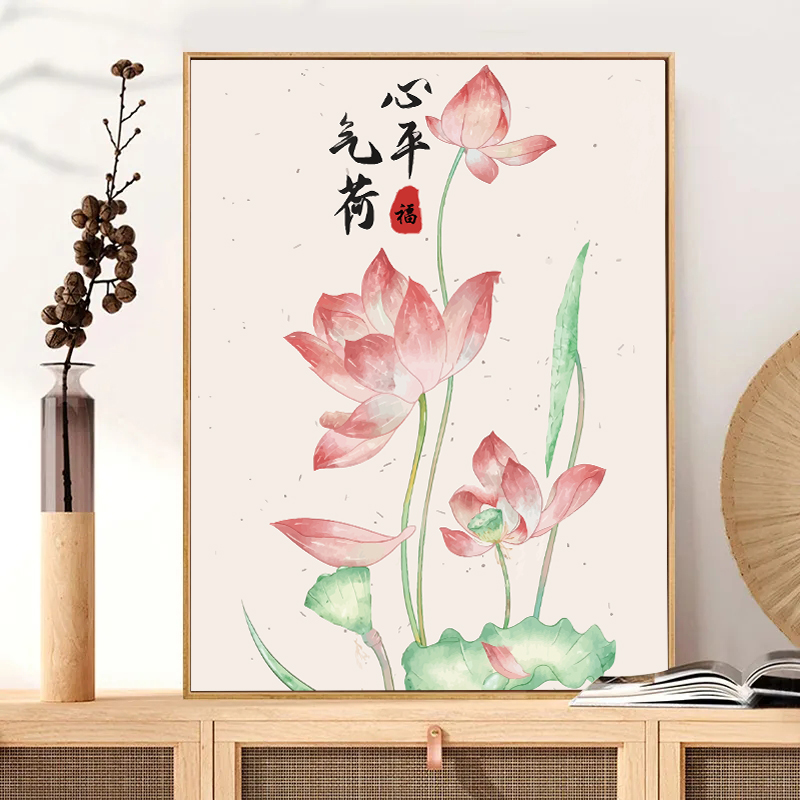高级感荷花diy数字油画手工填色填充手绘丙烯花卉解闷油彩装饰画图片