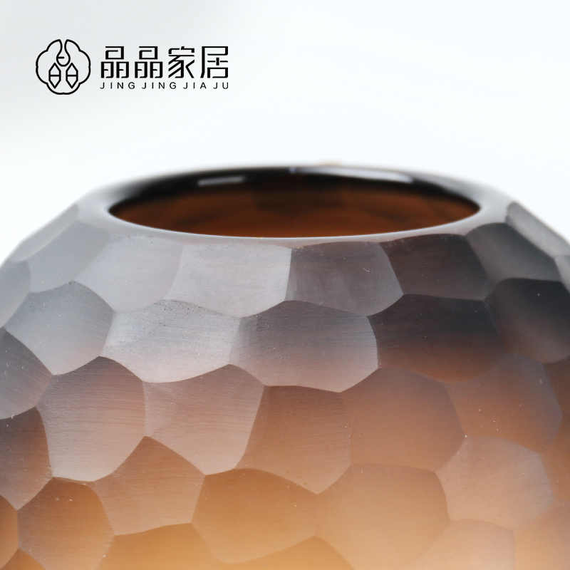 现代欧式咖色磨刻玻璃高花瓶客厅插花家居茶几电视柜摆件装饰花器