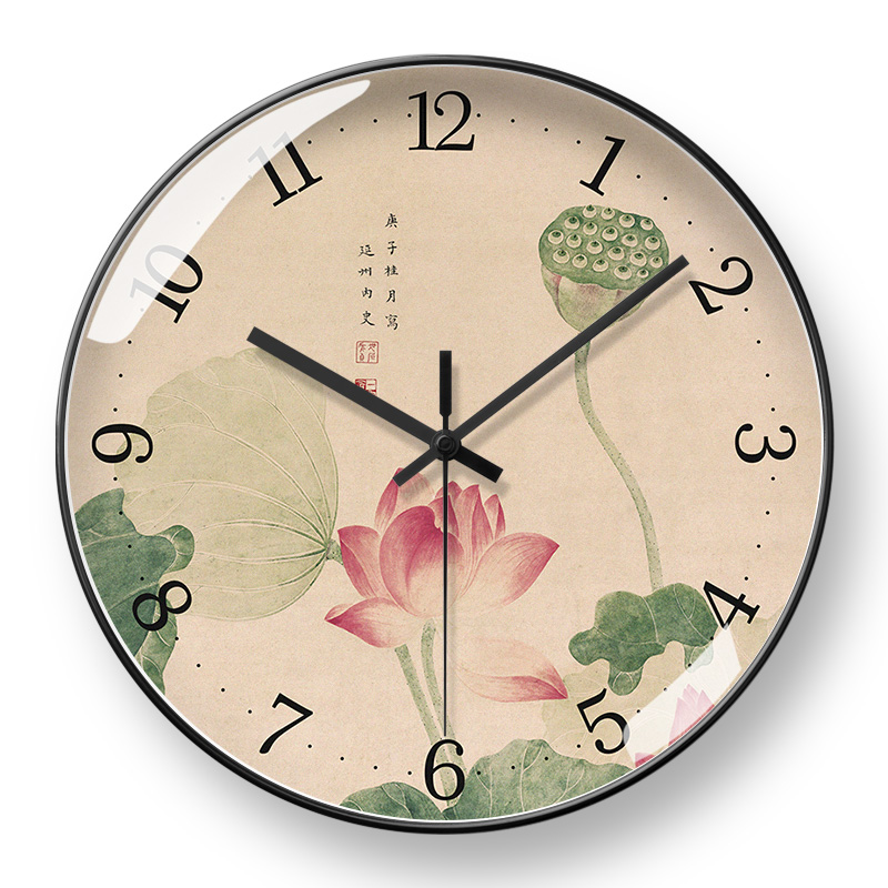 中式莲藕挂钟时尚现代钟表时钟创意荷花个性客餐厅装饰电波钟