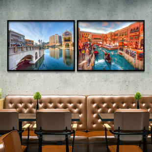 澳门城市建筑风景装饰画酒店挂画葡京赌场威尼斯人夜景墙壁画