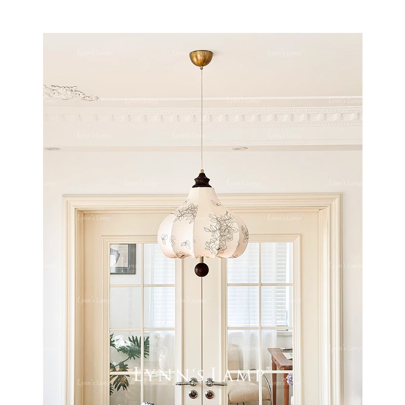 Lynns立意 复古风法式卧室布艺吊灯 花纹中古餐厅吧台实木衣帽间
