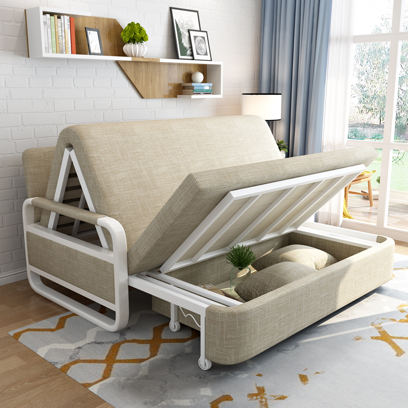 可折叠沙发床两用实木人米单人1.2米推拉小户型多功能伸缩床