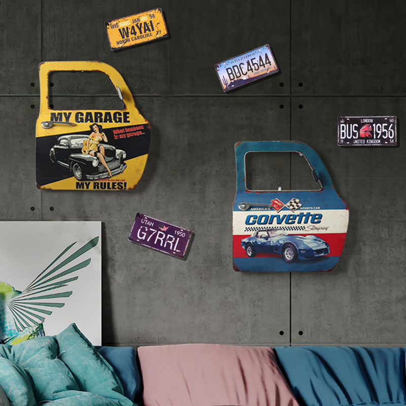 复古工业风铁艺壁饰汽车服务保养洗车场美容店酒吧背景墙面装饰