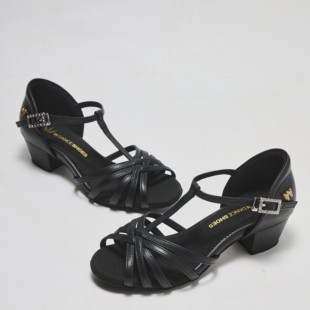 【正品】WDANCE拉丁舞鞋女童黑色高档低跟软底表演训练专业舞鞋女