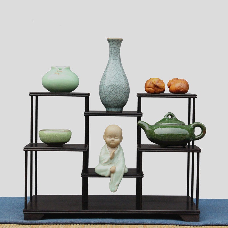 红木博古架 小型工艺品展示架 实木紫光檀多宝阁茶壶茶具架