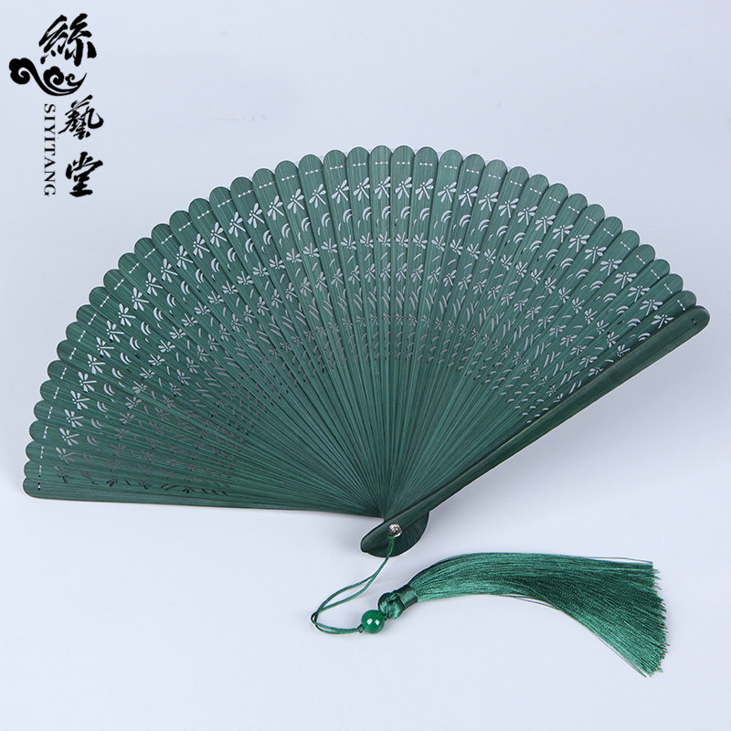 丝艺堂古风折扇手工扇子全竹折扇中舞蹈扇子全竹蜻蜓迷你