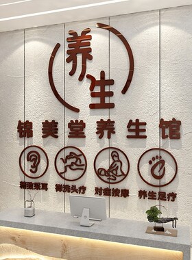 中医文化养生馆吧台形象背景装饰画院房间布置设计效果图