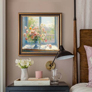 空雾袅袅法式 饰画简美风床头画油画挂画海棠壁画 卧室装