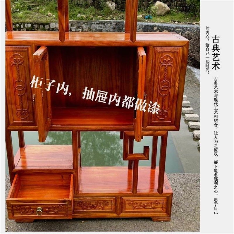 月亮门新中式隔断客厅博古架月洞门伸缩实木多宝阁实木置物架书架