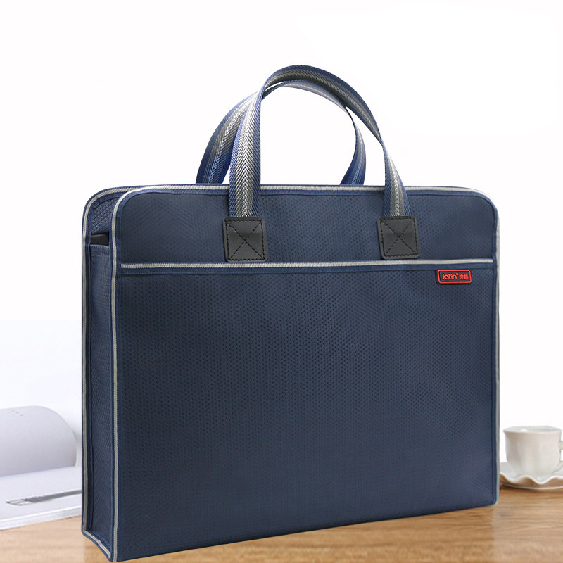 文件袋帆布商务牛津办公包学生资料男女拉链防水黑色大容量会议包