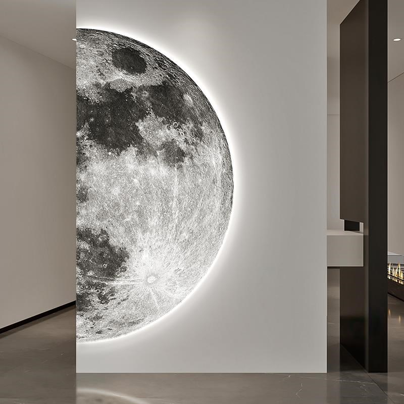 月球玄关装饰画氛围灯画侘寂风走廊过道挂画高级感壁画肌理客厅画