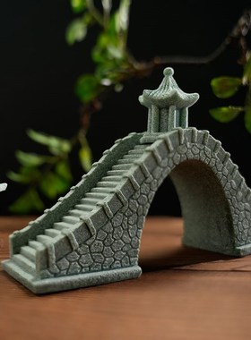 仿真小石桥小船摆件假山流水盆景园艺花卉景观造景迷你桥装饰摆设
