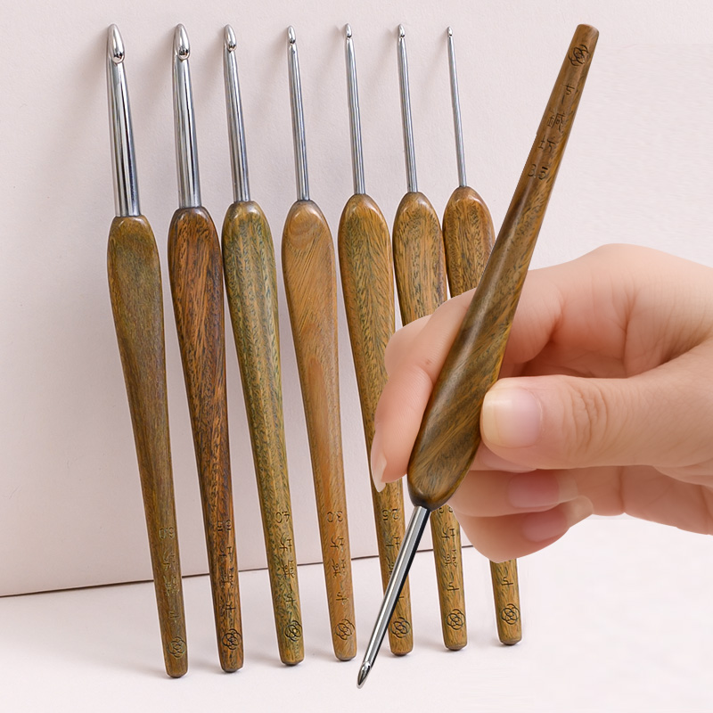 七针坊绿檀木钩针四代针头锈钢勾针木柄手工毛线编织工具装