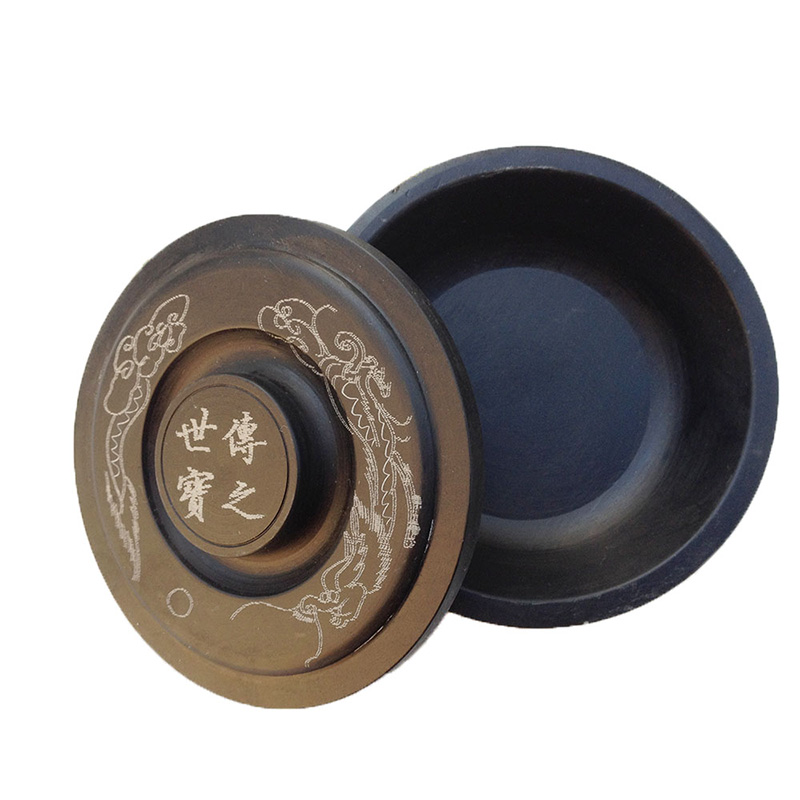 多款毛笔书法墨汁砚台研墨磨墨迷你小墨台带盖学生墨池碟龙纹罗纹