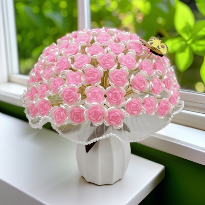 七夕优惠植绒玫瑰材料包1.8元装99朵植绒玫瑰送花瓶