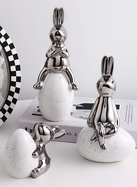 贝汉美轻奢兔子摆件客厅电视柜酒柜陶瓷工艺品家居样板间创意摆设