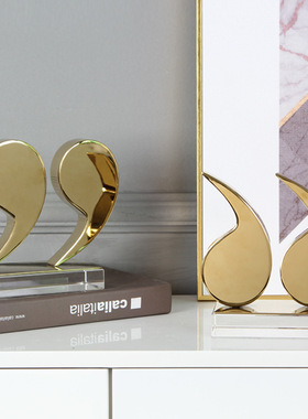现代轻奢摆件不锈钢符号书档书靠装饰品样板间客厅书房金属摆件