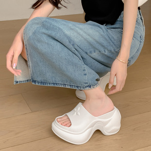 厚底拖鞋 跨境 女士欧美ins潮EVA软底网红同款 高跟一字型凉拖鞋