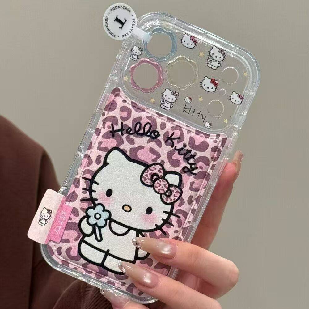 粉色豹纹Kitty仿皮苹果保护壳