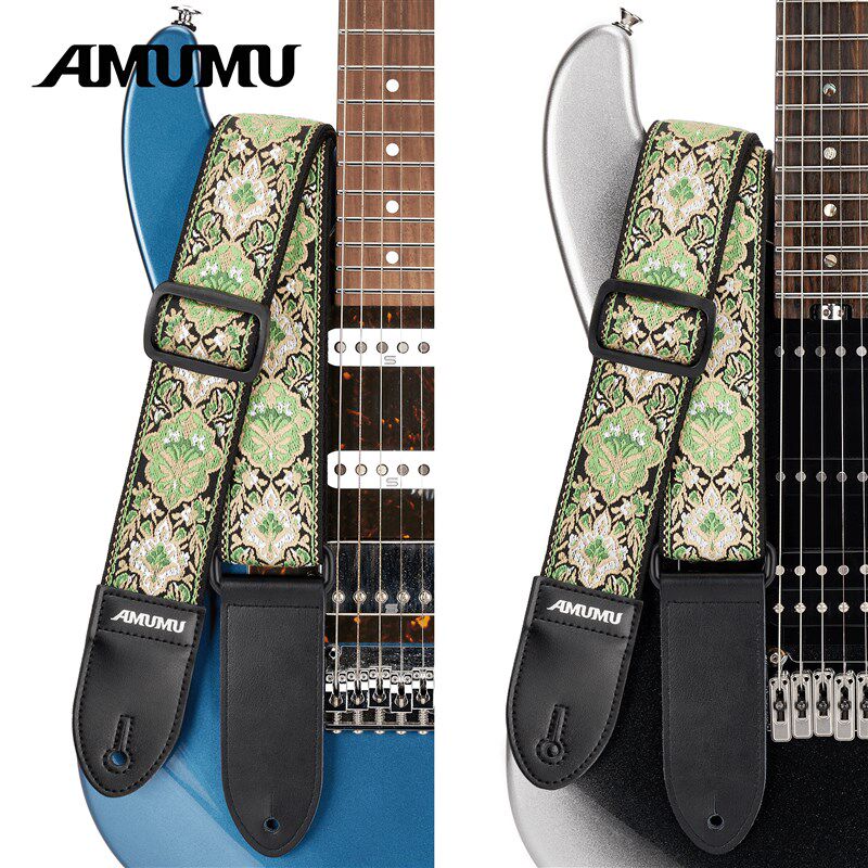 AMUMU高端刺绣吉他背带舒适耐用木吉他电吉他贝斯琴带肩带男女生