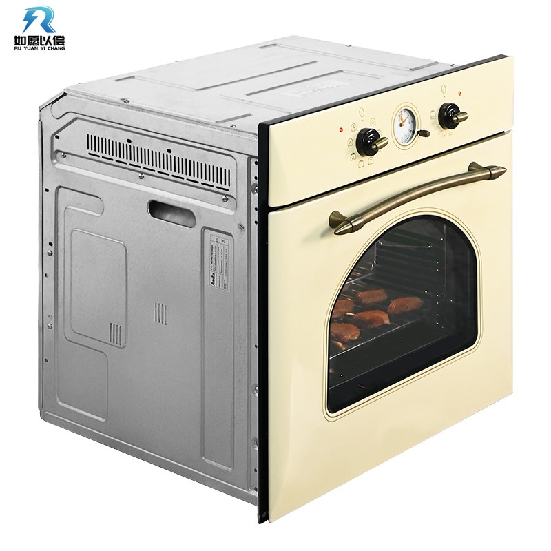 多功能嵌入式电烤箱家用大容量内嵌式搪瓷烘焙奶油黄复古蒸烤箱