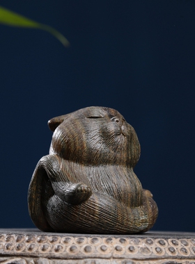 绿檀木雕禅修猫创意文玩手把件打坐小猫止怒桌面装饰品工艺品