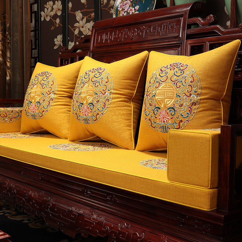 红木沙发垫实木家具坐垫带靠背罗汉床加厚座垫定制防滑亚麻